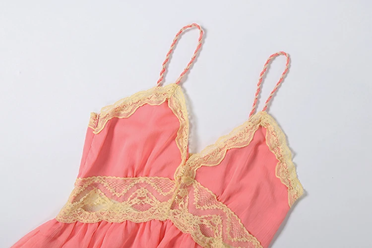 Weird Puss Spitzen-Patchwork-Camisole für Damen, V-Ausschnitt, Falten, süßer Stil, schick, Freizeit, Sommermode, Musikfestival, klassische Streetwear – Detail 6