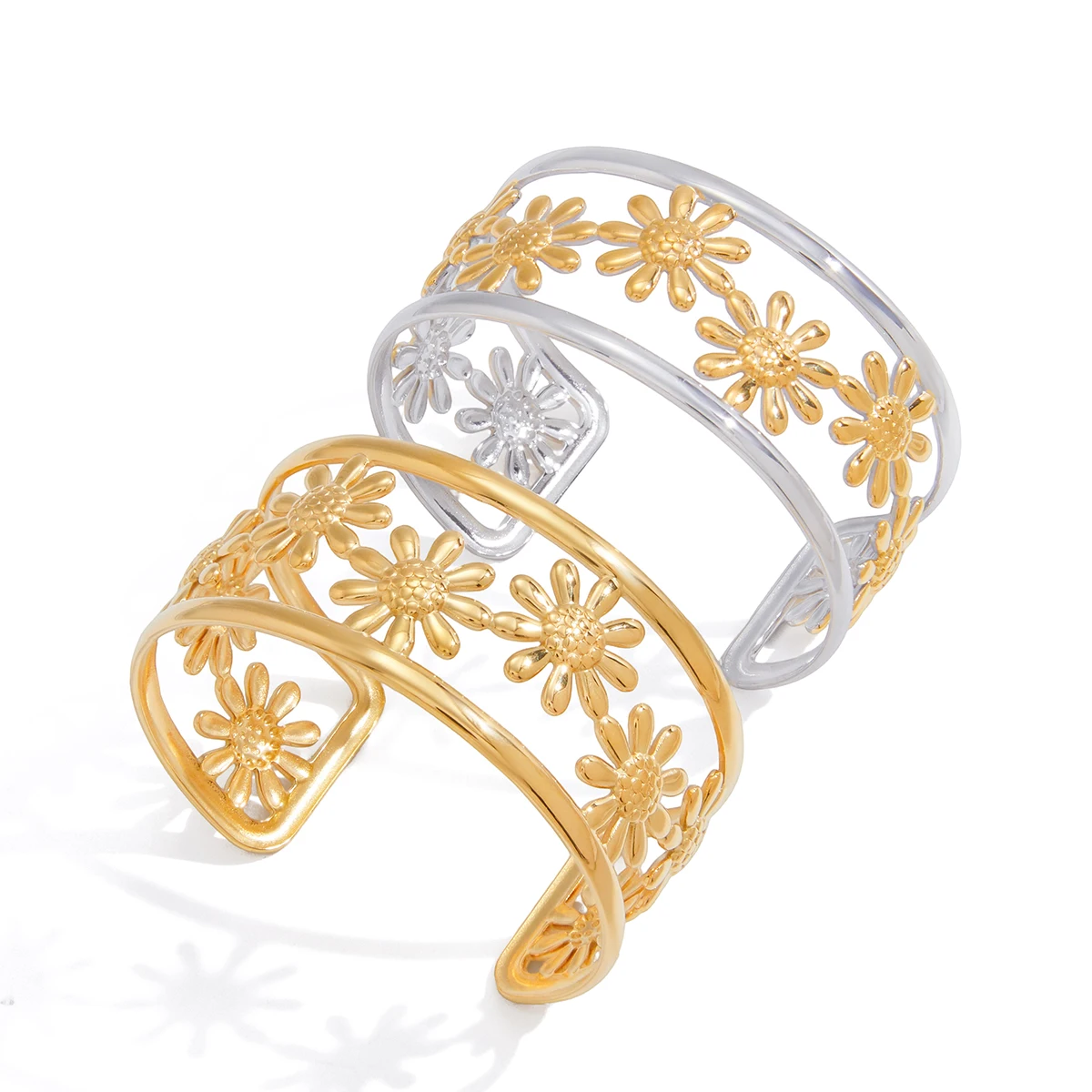 Yori Gold Silver Two-Tone Openwork Daisy Flower Bracelet Bangle Waterproof High Quality Daily Jewelry New Gift 2026