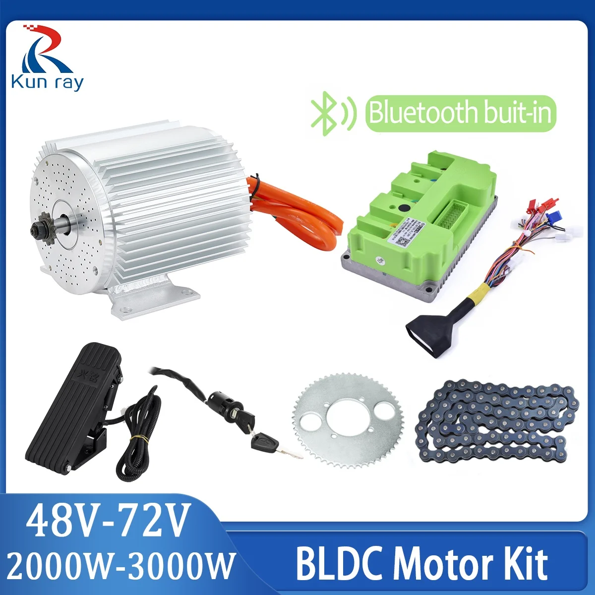 

72V 3000W Brushless Motor with Temperature Sensor 6mm² Phase Wires Electric Scooter 80A Fardriver Controller with Heat Sink