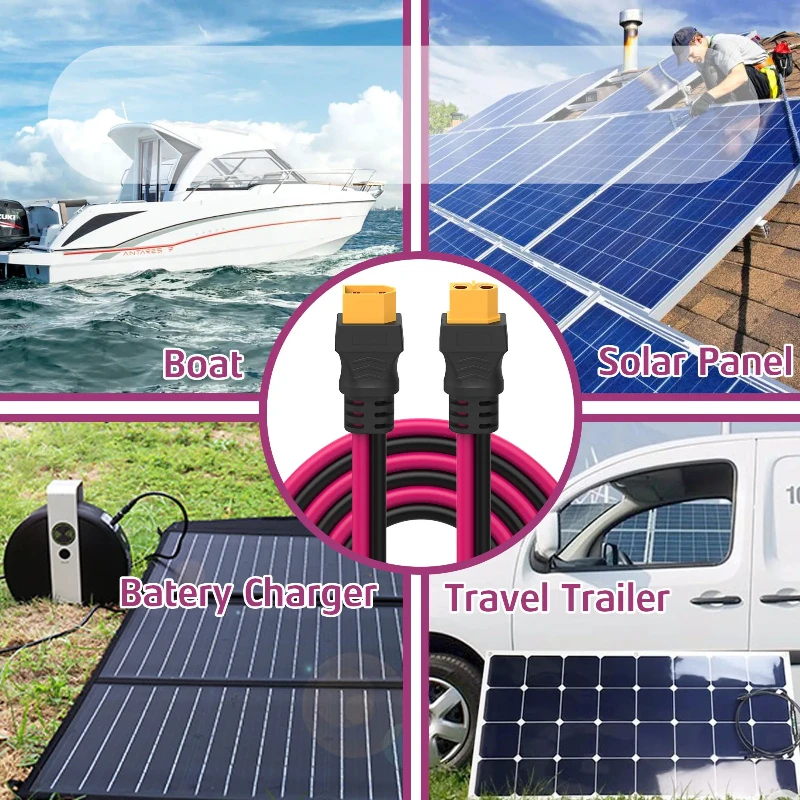 كابل تمديد XT60 كابل 12AWG XT60 إلى XT60، مع موصلات ذكر إلى أنثى مناسبة لبطارية التحكم عن بعد للوحة الشمسية #5