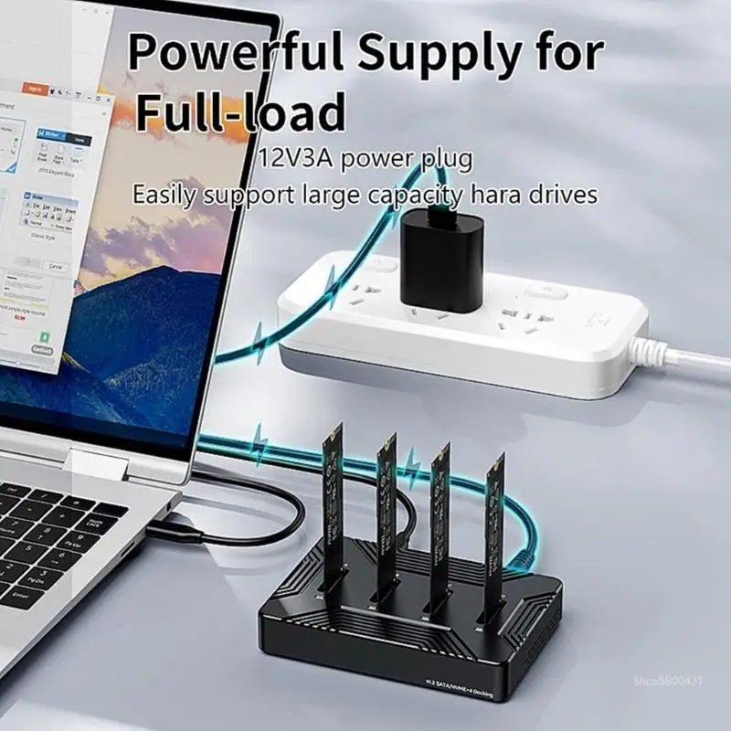 

Efficient NVMe Docking Station Heat Dissipation USB to NVME Copy Offline Clone Duplicators Support 4 Bay SSD Dock