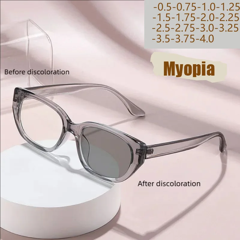 Lichtempfindliche, farbwechselnde Myopie-Brille mit Katzenauge für Frauen mit ultraviolettem Anti-Blaulicht-Flachlichtspiegel 6051