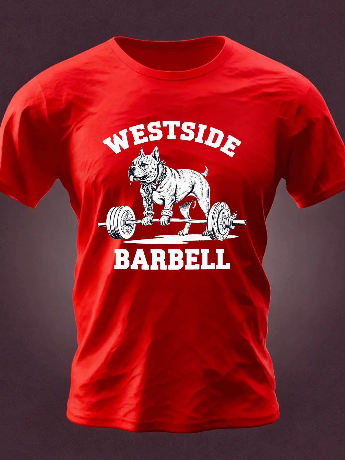 Westside Bulldog Barbell Weightlifting T-Shirt - Muscular Bulldog Lifting Bars Graphic, Gym & Workout Tee for Bodybuilders, Dog