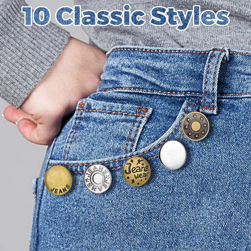 10Pcs Jeans Buttons Replacement 17mm No Sewing Metal Button Repair Kit Nailless Removable Jean Buttons Sewing Accessories