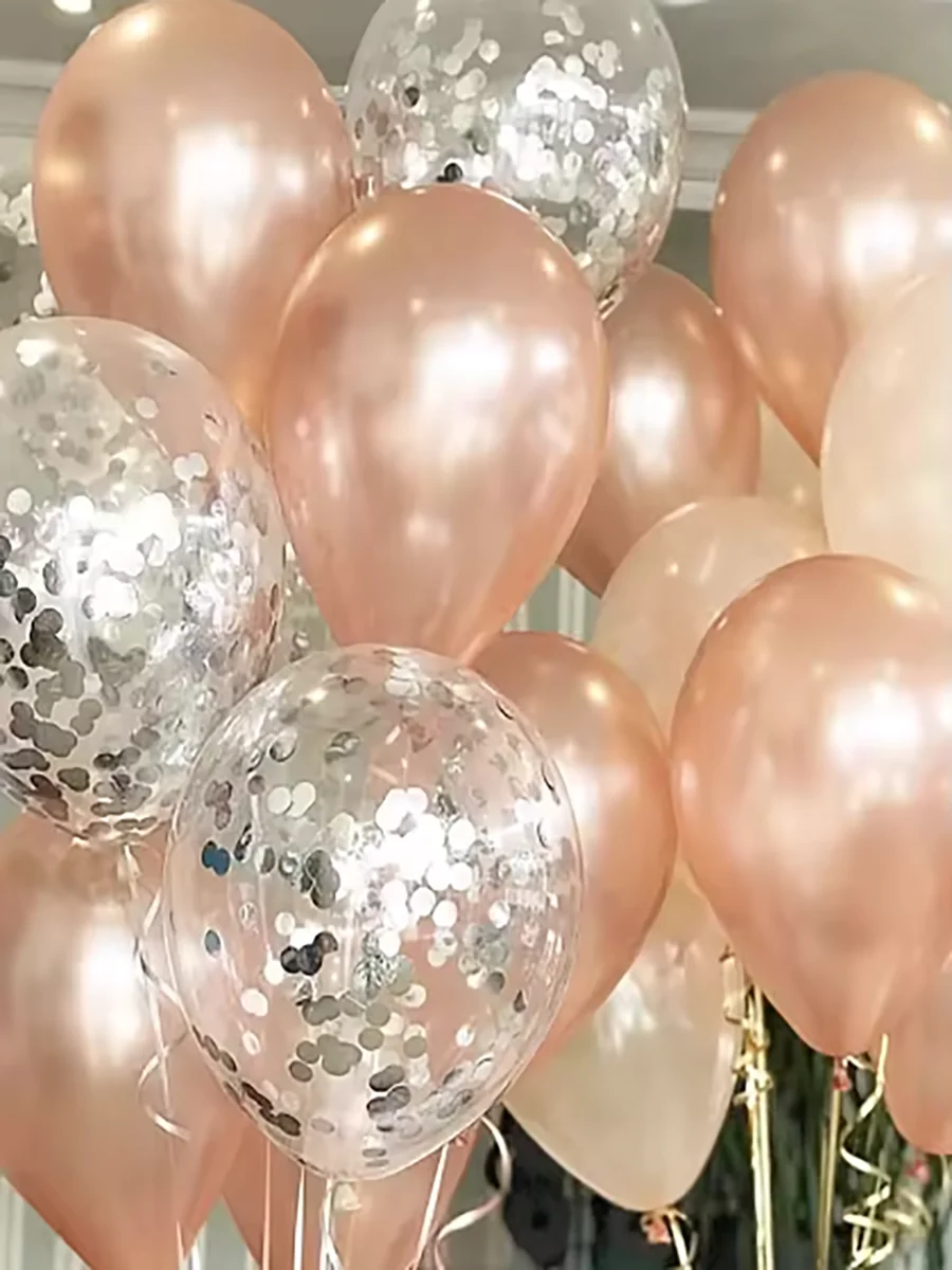 12 Zoll/10 Stück Set Glitzer-Konfetti-Latexballons Romantische Hochzeitsdekoration Gold Transparente Geburtstagsparty-Dekoration für Kinder und Babys – Detail 2