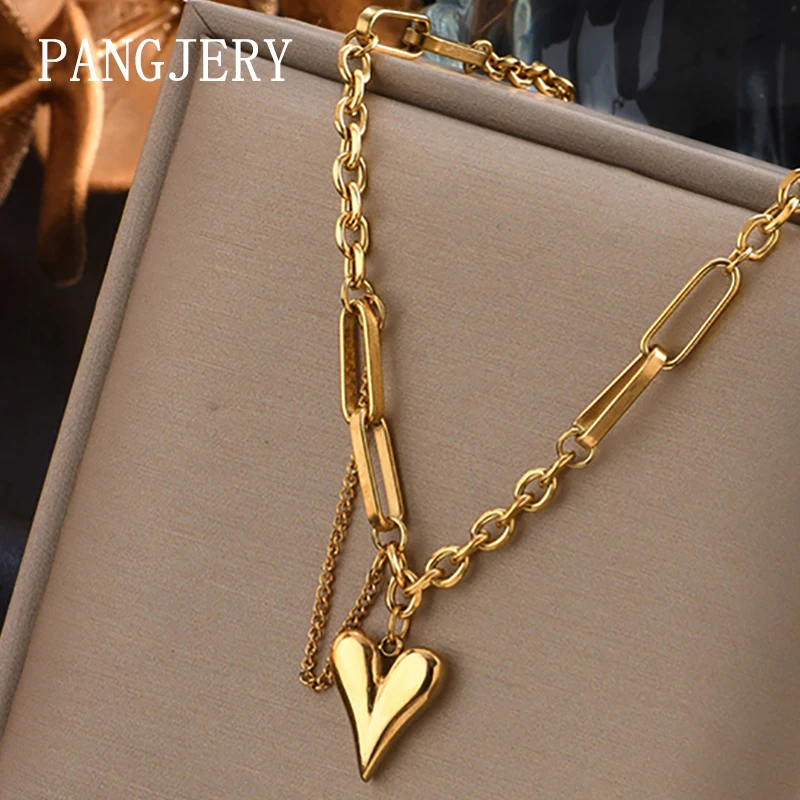 PANGJERY 316L Stainless Steel Love Heart Pendant Necklace For Women Minimalist Romantic Wedding Bride Jewelry Gifts Wholesale
