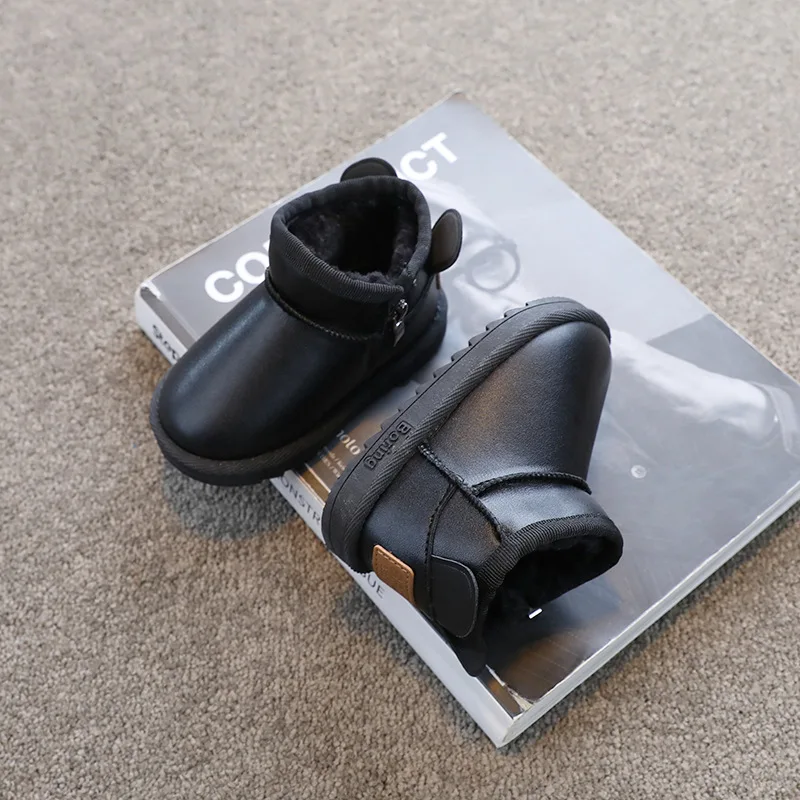 Winter Kids Fleece-Lined Snow Boots Children Warm Soft-Soled Cotton Boots Boys Girls Non-Slip Short Boots Everyday Casual Shoes