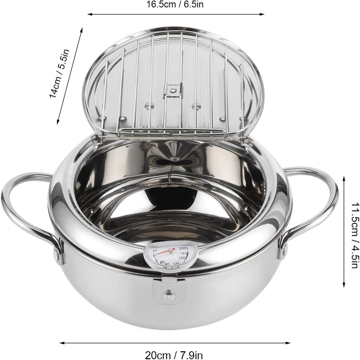 Enhanced Premium Quality Small Japanese Stainless Steel Tempura Frying Pot with Convenient Thermometer and Lid - Complete Deep F