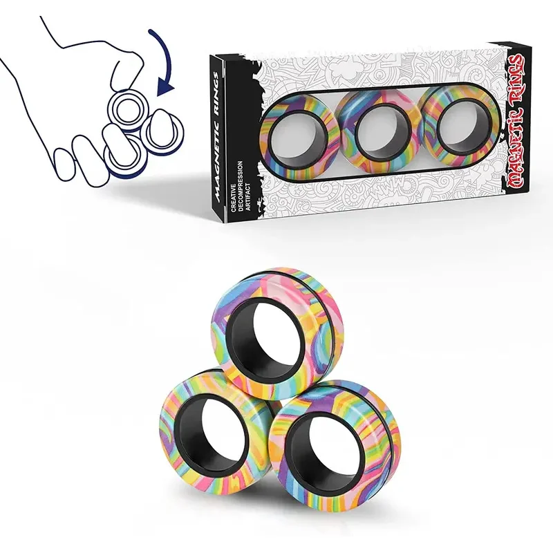 Confezione da 3 anelli magnetici per spinner: giocattoli colorati per alleviare lo stress