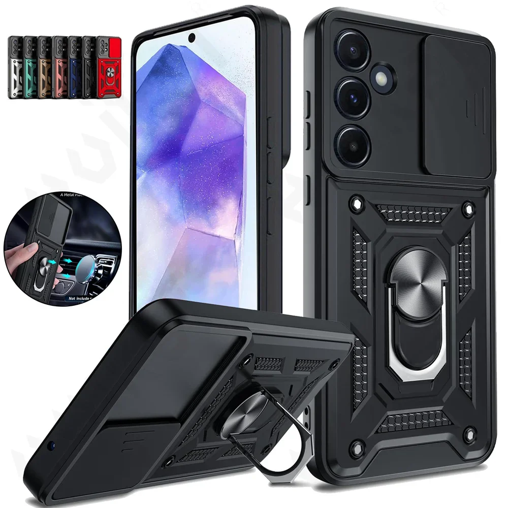 Case For Samsung S24 S23 S22 Ultra S21 S20 FE Galaxy A55 A35 A15 A54 4G 5G Camera Lens Cover Phone Ring Stand Armor rotate Cover