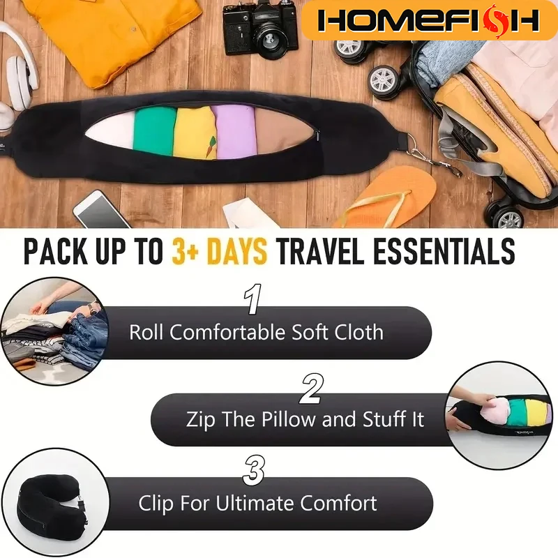 Travel Neck Pillow – Comes With an Adjustable Soft Wool Cover Can Be Stuffed With Clothes for Added Comfort