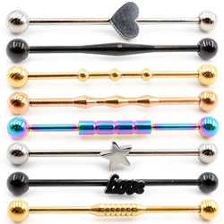 Alisouy 1pc 14G Heart Star Steel Barbells Ear Cartilage Piercing Barbell Earring Body Jewelry Tragus Caritlage 38mm Long Ear Bar