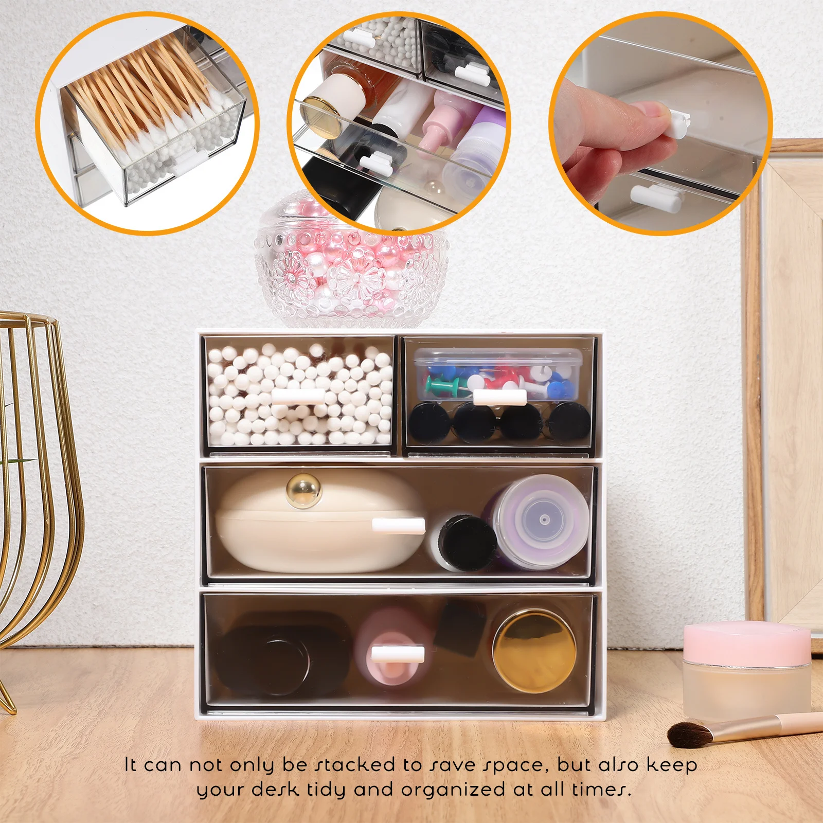 Desktop Drawer Organizer 3-Layer 4-Drawer Transparent Storage Box For Stationery Jewelry Makeup Pencils Countertop Drawers