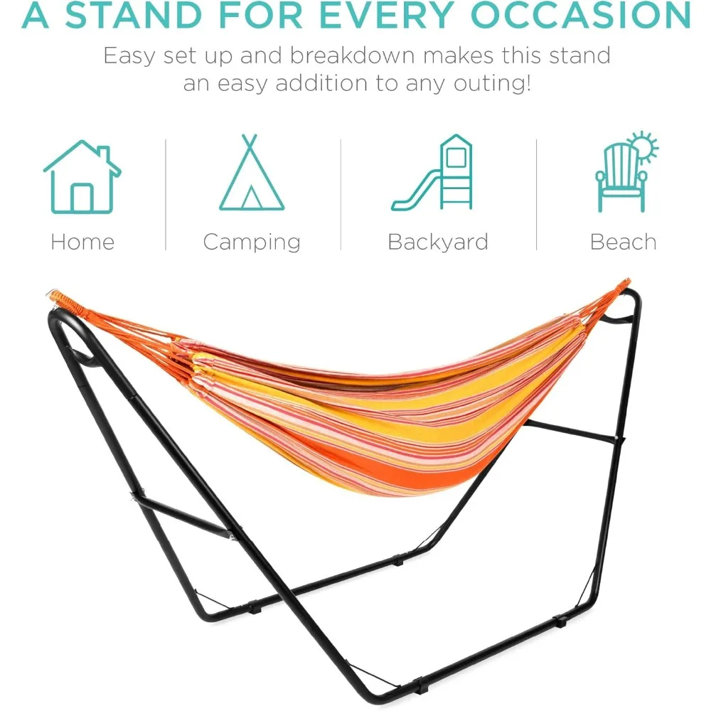 Adjustable Portable Hammock Stand, Outdoor Patio Weather-Resistant Steel for 9-14ft Hammocks w/Hanging Hooks