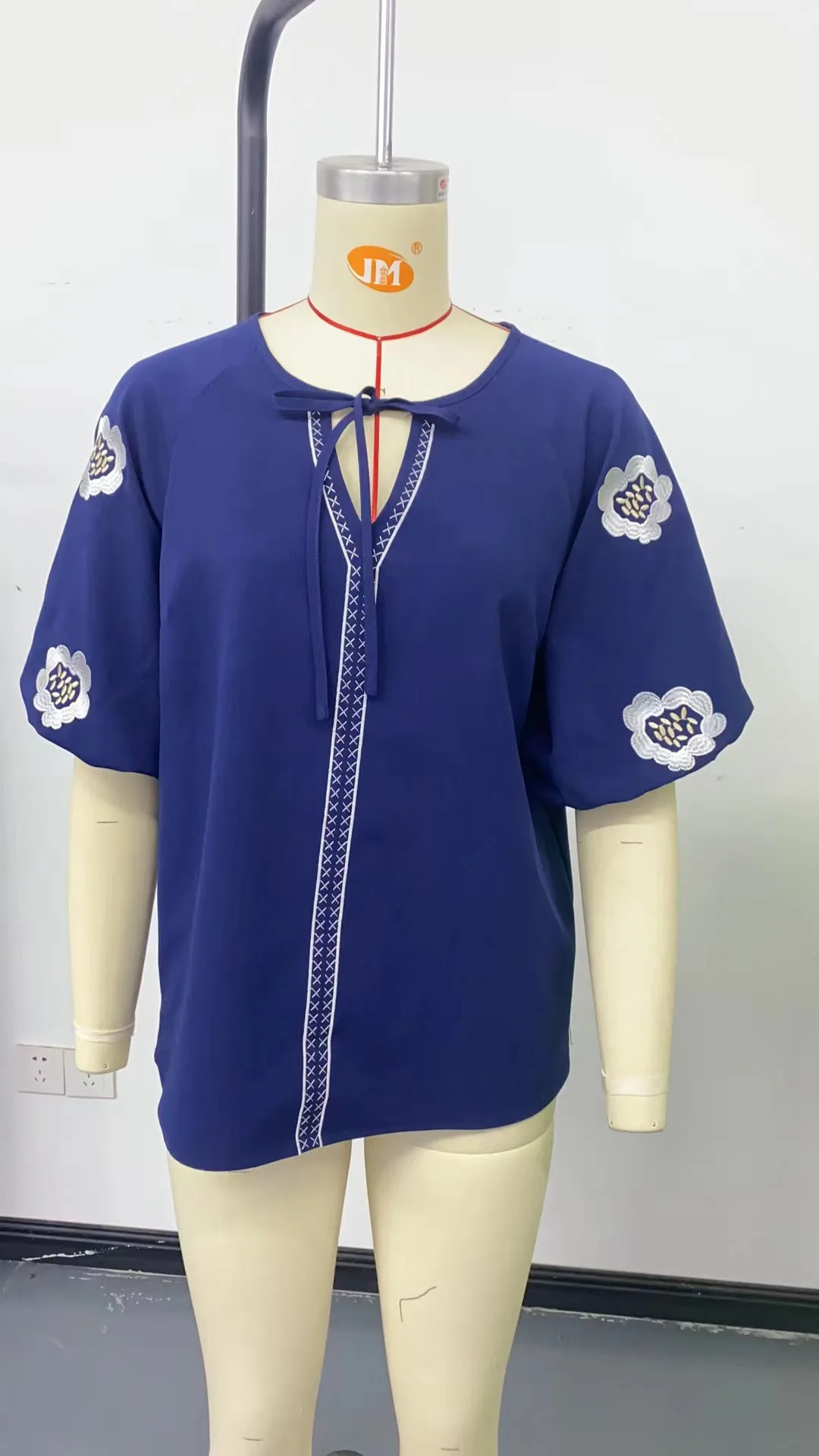 New Summer Women's Shirt V-neck Lace-up Loose Floral Embroidery Fashion Girl Casual Versatile Blouses for Female