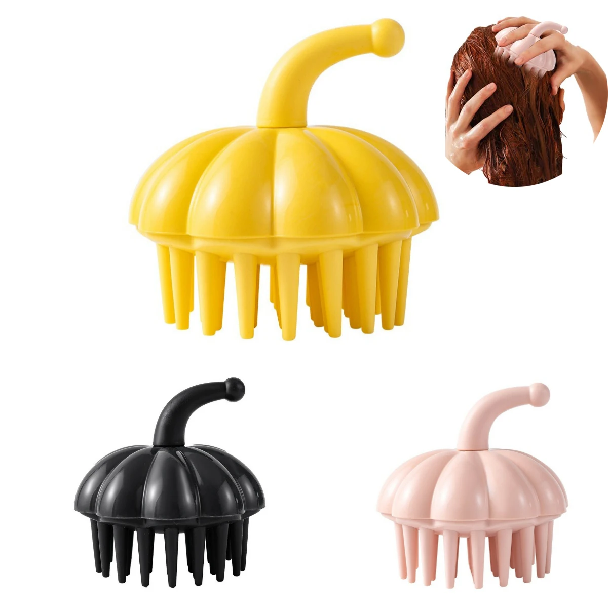 Pumpkin-Shaped Silicone Shampoo Scalp Hair Massager Head Body Scalp Massage Brush Comb Magic Handle Brush Spa Shampoo Brush