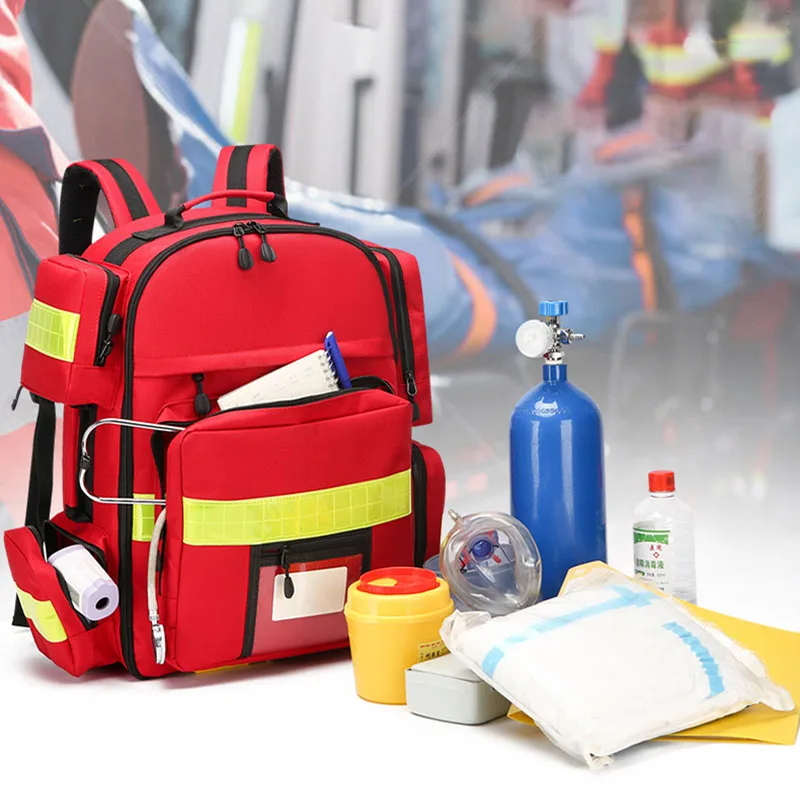 Empty First Aid Kits Medical Rescue Bag Large Capacity 2L Oxygen Bottle Bag Ventilator Backpack Electrocardiogram Bag AED Bag