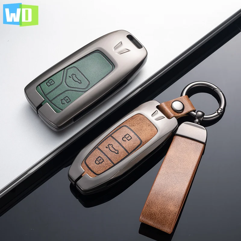 

Zinc Alloy+Leather Car Key Fob Cover Case For Audi A4 B9 A5 A6L A6 S4 S5 S7 8W Q7 4M Q5 TT TTS RS Coupe Styling Accessories