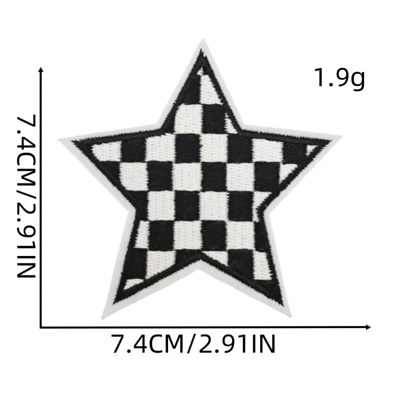 3pcs Race Racing Day Checkered Flag Star Patch Western Cowgirl Iron on Embroidered Appliques for Jacket Jean Shirt Hat DIY Decor