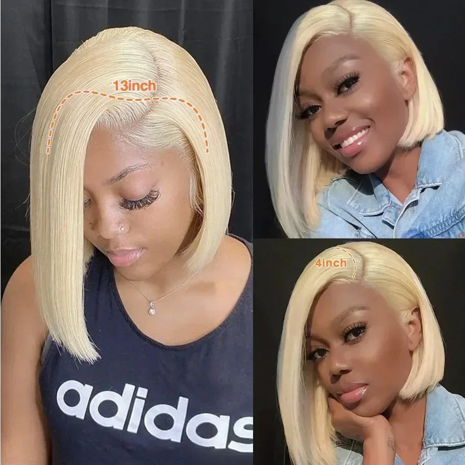 200 Density 613 Blonde Short Bob Human Hair Lace Front Wigs For Women 13x6 HD Transparent Straight Lace Frontal Wigs 8-14 Inch image 3