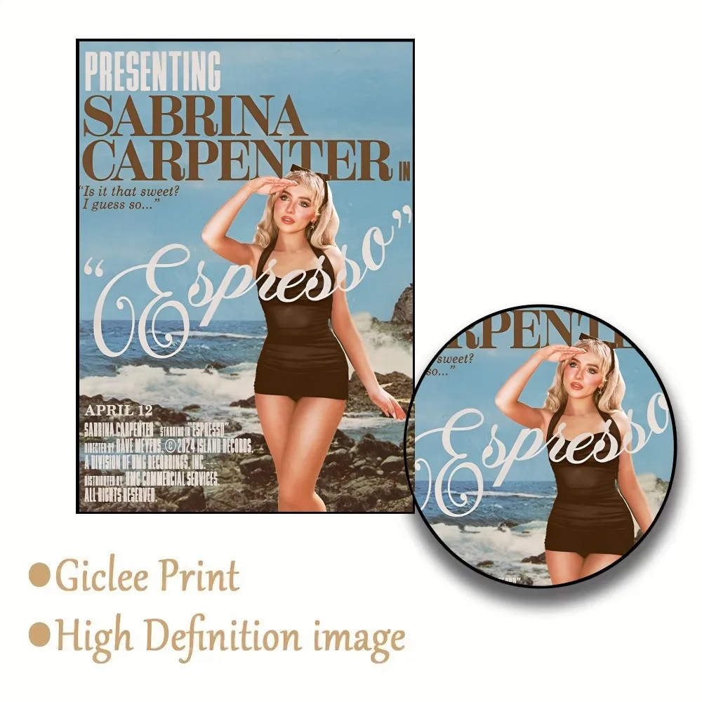 Modern Fashion Singer Sabrina Carpenter Poster Self-adhesive Art Waterproof Paper Sticker Coffee House Bar Room Wall Decor