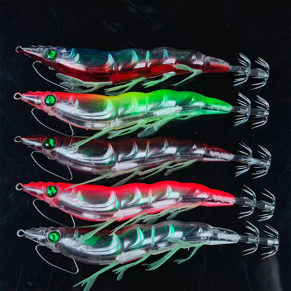 5PCS/SET 17.6G/13CM Squid Jig Egi UV Glow Luminous Shrimp Lure Sharp Hook Saltwater Bait for Squid Cuttlefish Octopus Fishing view 2
