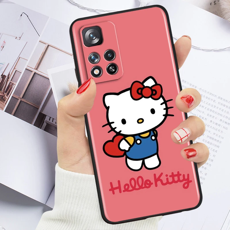 Sanrio Hello Kitty For Xiaomi Redmi Note 13 12 11S 11 10 Pro Plus Soft TPU Shockproof Black Phone Case