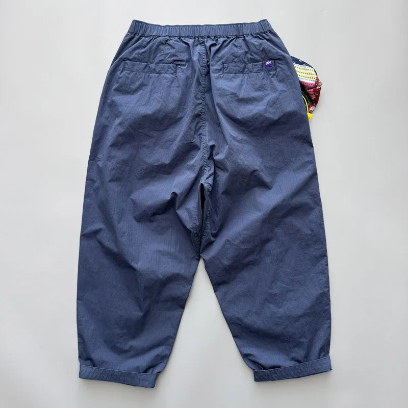 Summer Lightweight Japanese-style Purple Tapered Pants for Men Loose Cropped Wide-leg Harem Pants with Elastic Waistband