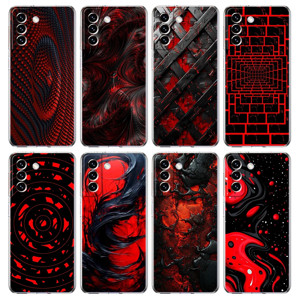 Black Red Ripple Art Transparent Cover for Samsung Galaxy S25 Edge S24 S23 S22 S20 S21 FE Ultra S10 S10E Plus 5G Phone Case Capa