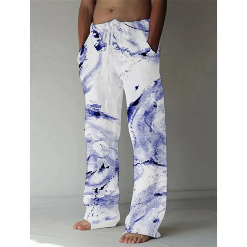 

Ink painting 3D printing summer men pants loose pants beach pants casual pants drawstring pocket comfortable straight leg pants