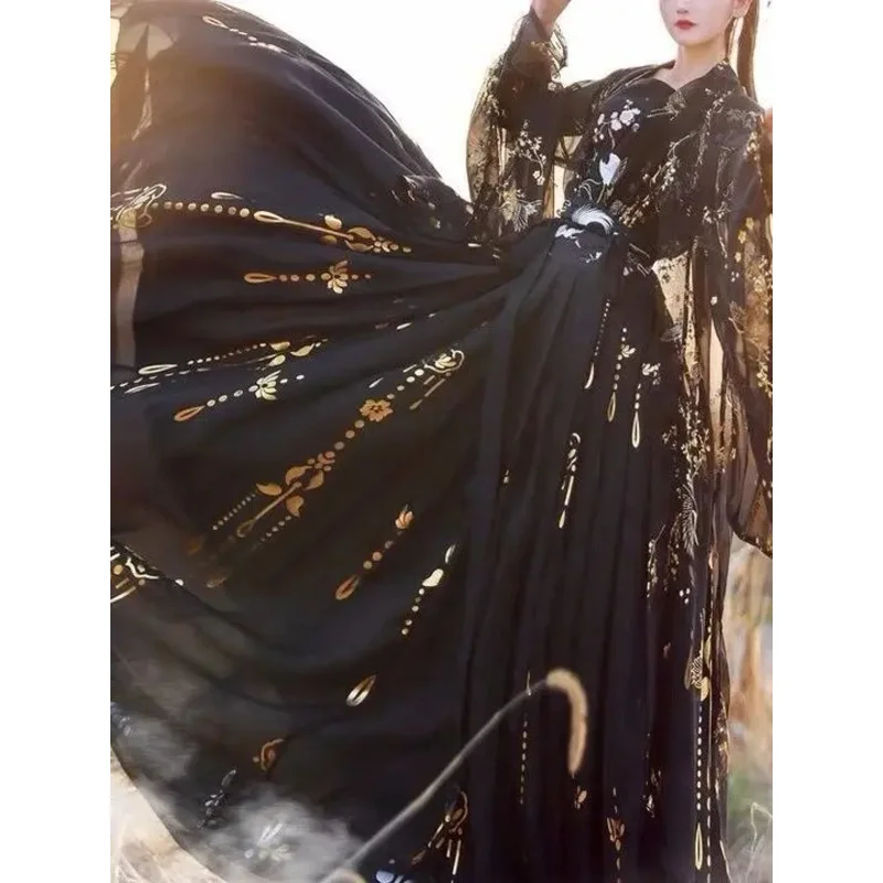 Chinesische traditionelle Hanfu Frauen Volkstanz Kostüme Fee Prinzessin Kleider Retro Mädchen Cosplay Kleidung schwarz weiß Kranich