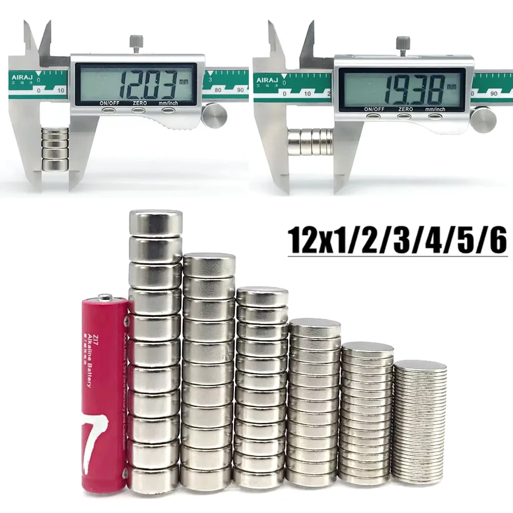 10-200pcs N35 12x1/2/3/4/5/6mm Dia 12 Round NdFeB Neodymium Magnetic Material 12*2 12*4 12*6 Magnet Imanes for Whiteboard Fridge