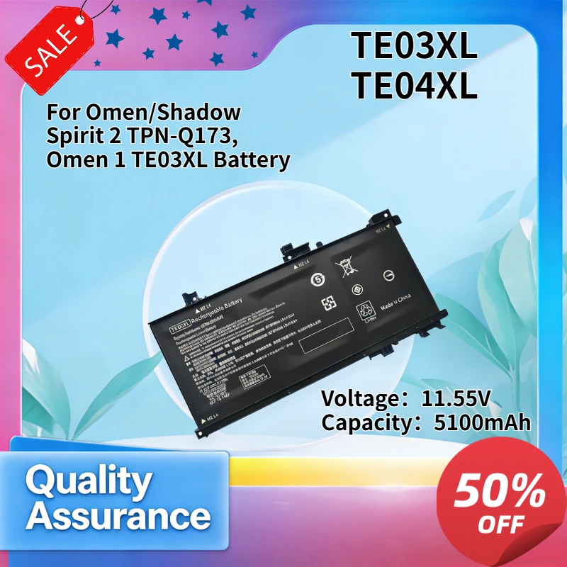 

High Quality 5100mAh Compatible with Omen/Shadow Spirit 2 TPN-Q173, Omen 1 TE03XL Battery TE04 High Quality