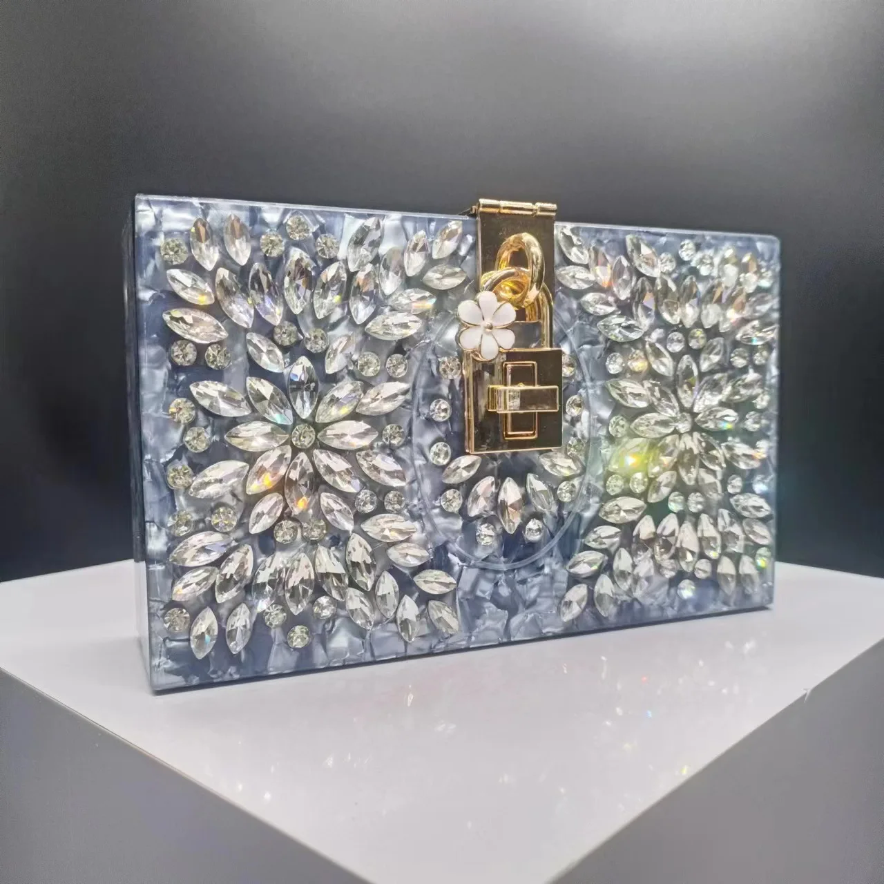 Bolso de cena acrílico con diamantes para mujer, bolso de hombro oblicuo para banquete de boda, bolso de mano con cadena para fiesta, bolso principal de lujo para mujer