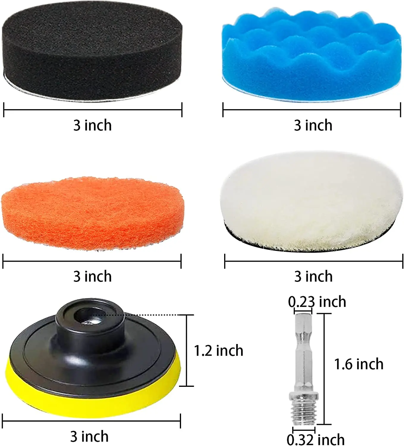 3 Inch Polishing Pads Car Foam Drill Buffing Sponge Wool Pad Buffer Polisher Headlight Restoration Kit for Car Waxing Cleaning