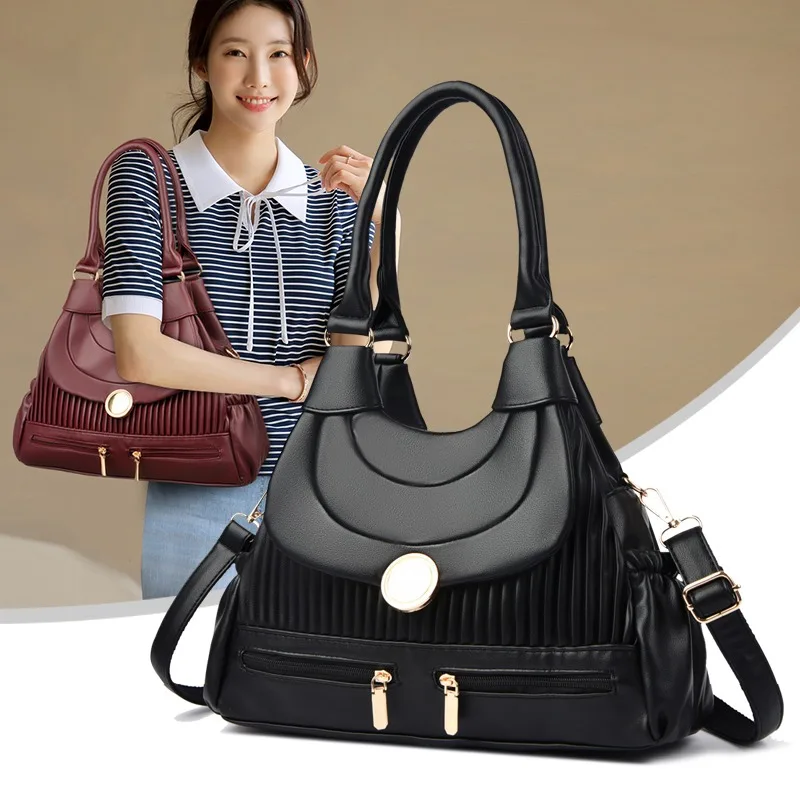 

Simple Vintage Shopper Purse Handbag With Large Capacity And Minimalist Design For Women Solid Color