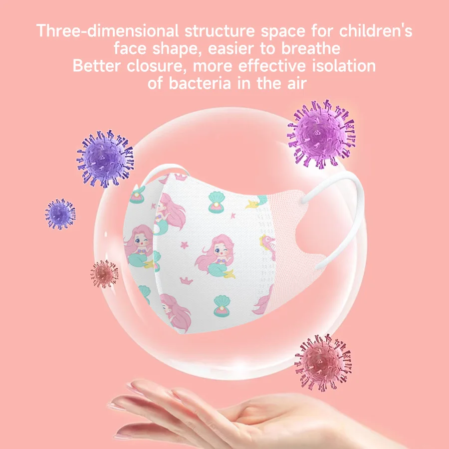 30 szt. Maseczek 3D dla dzieci, jednorazowe, urocze wzory z kreskówek, 3-warstwowe, pyłoszczelne, higieniczne maseczki, pakowane pojedynczo, dla chłopców i dziewcząt w wieku 4-12 lat.