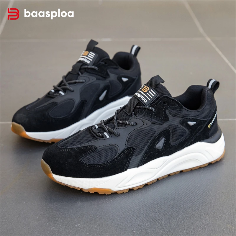 Baasploa الرجال أحذية مشي الصيف شبكة تنفس الجلد المدبوغ أحذية رياضية كاجوال الذكور الكلاسيكية الراحة أحذية رياضية عالية الجودة عدم الانزلاق