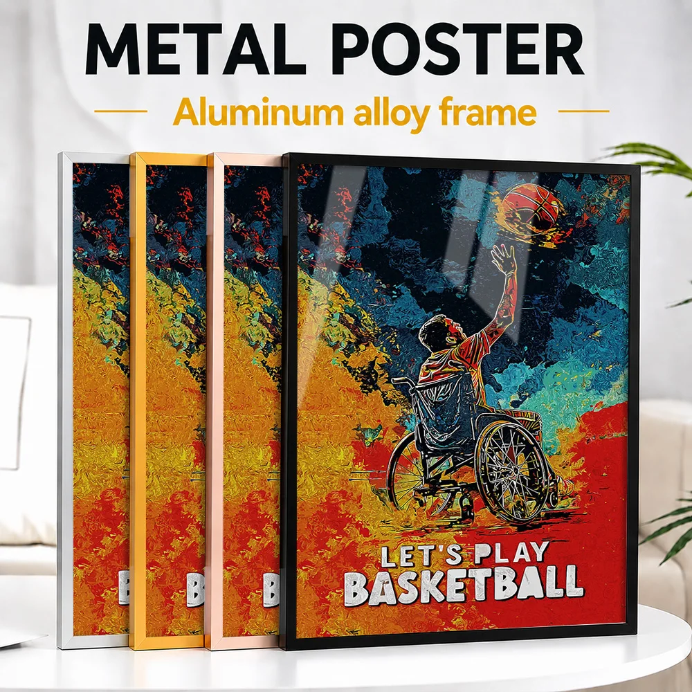 Wheelchair Basketball Framed Metal Poster Personalized Photo Dynamic Court Style Wall Art For Game Room Premium Collector Gift