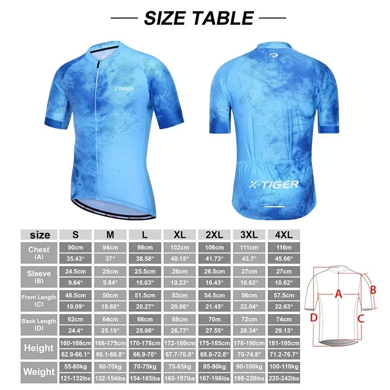 Ｘ-TIGER Cycling Jersey Men Short Sleeve Cycling Fit Lightweight Fabric Simple Chinese Style Cycling Shirt with 4 Back Pockets