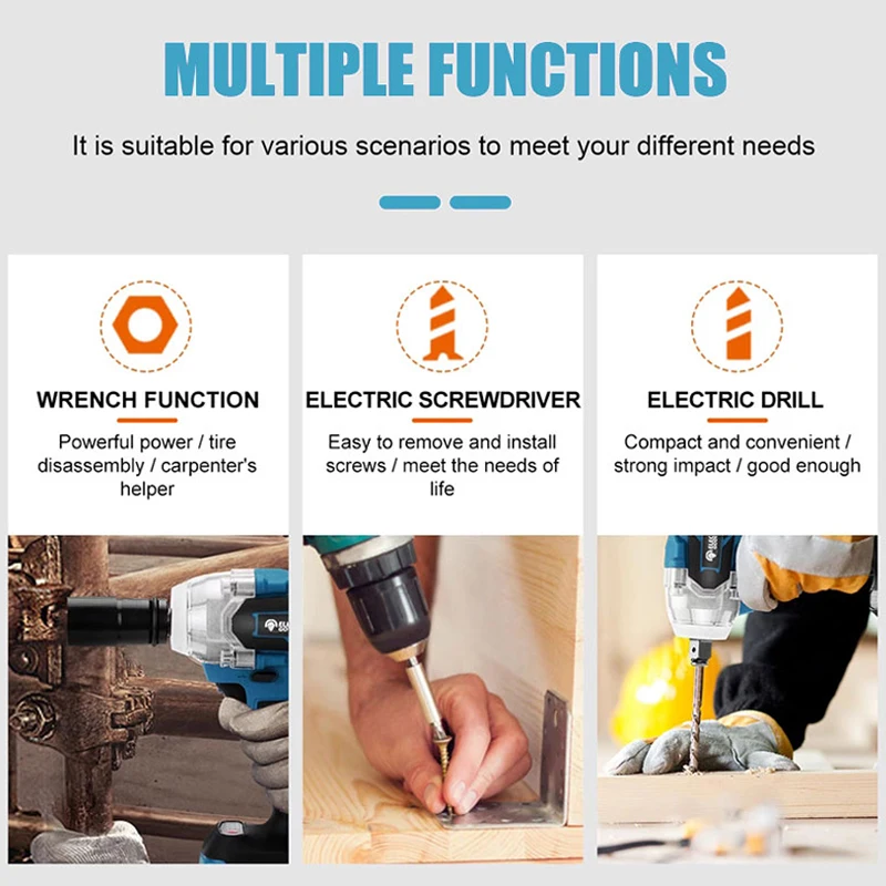 Brushless 520Nm Electric Wrench Cordless Screwdriver Electric Drill 1/2inch Wrench Tool for Makita 18v Battery Pin