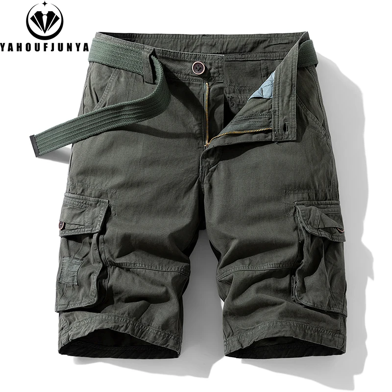 New Men Summer Outdoor Leisure Buttons Cargo Style Shorts Men Solid Straight Cotton Comfortable Fashion Design Short Pants Male