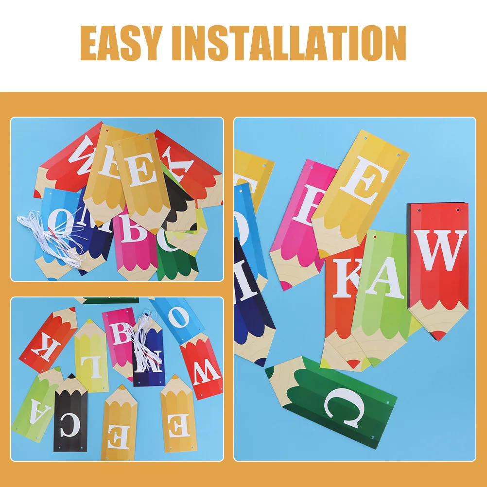 1Set Alphabet Letter Banner Pencil Design Welcome Back Hanging Classroom Party Decoration Back to School Supplies