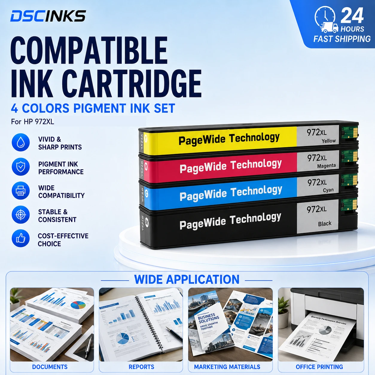 For HP 972XL Cartridge With Full Pigment Ink Chip For HP PageWide Pro 452dn 452dw 477dn 477dw 552dw 577dw 577z Printer 4Colors