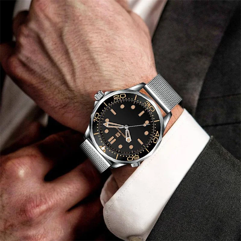 ساعة رجالية مضيئة مقاومة للماء بحزام من الفولاذ المقاوم للصدأ مصنوعة من خليط معدني ساعة عصرية بإبزيم مزدوج كوارتز ساعة يد رجال الأعمال