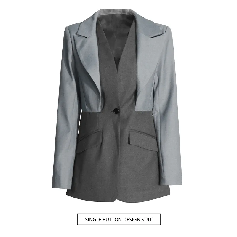 

Temperament commuter style high-end small suit 2025 summer new splicing single-grain buckle design suit jacket women