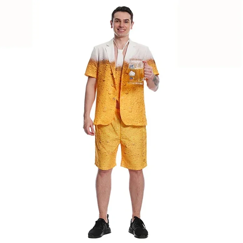 Men\'s Oktoberfest Suit Costume Adult Bavarian Beer Cosplay Dress Fancy Yellow Carnival Party Fantasia Halloween Role Clothes