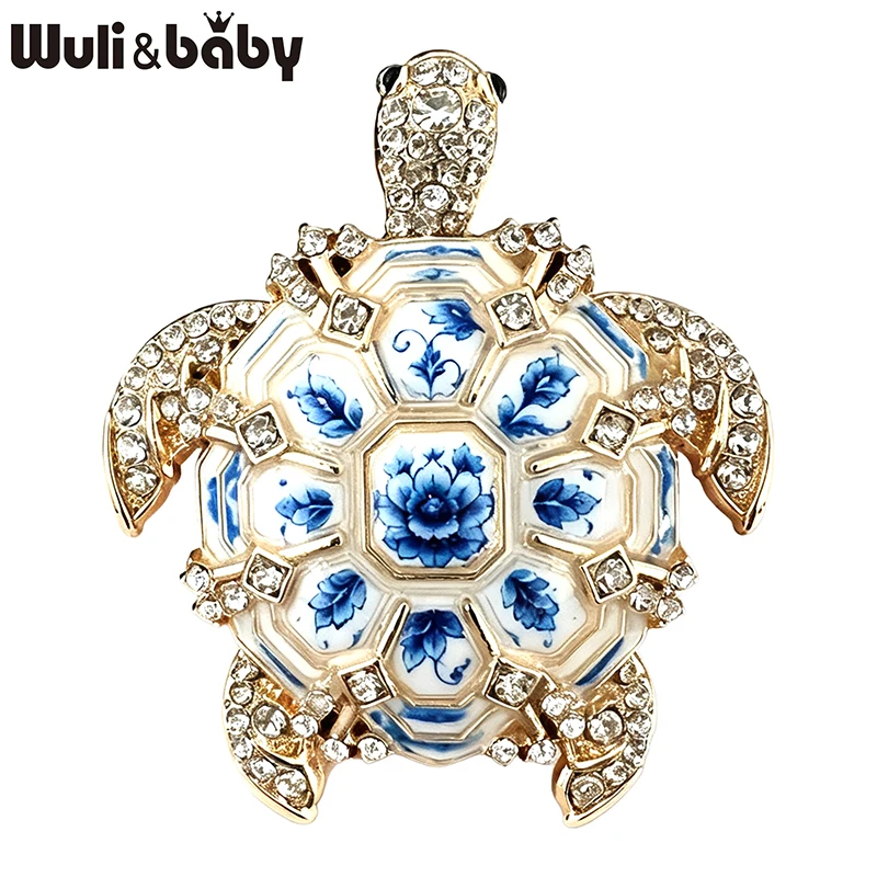 Wuli&baby Lovely Turtle Brooches For Women Unisex 4-color Rhinestone Vintage Sea Animal Party Office Brooch Pins Gifts