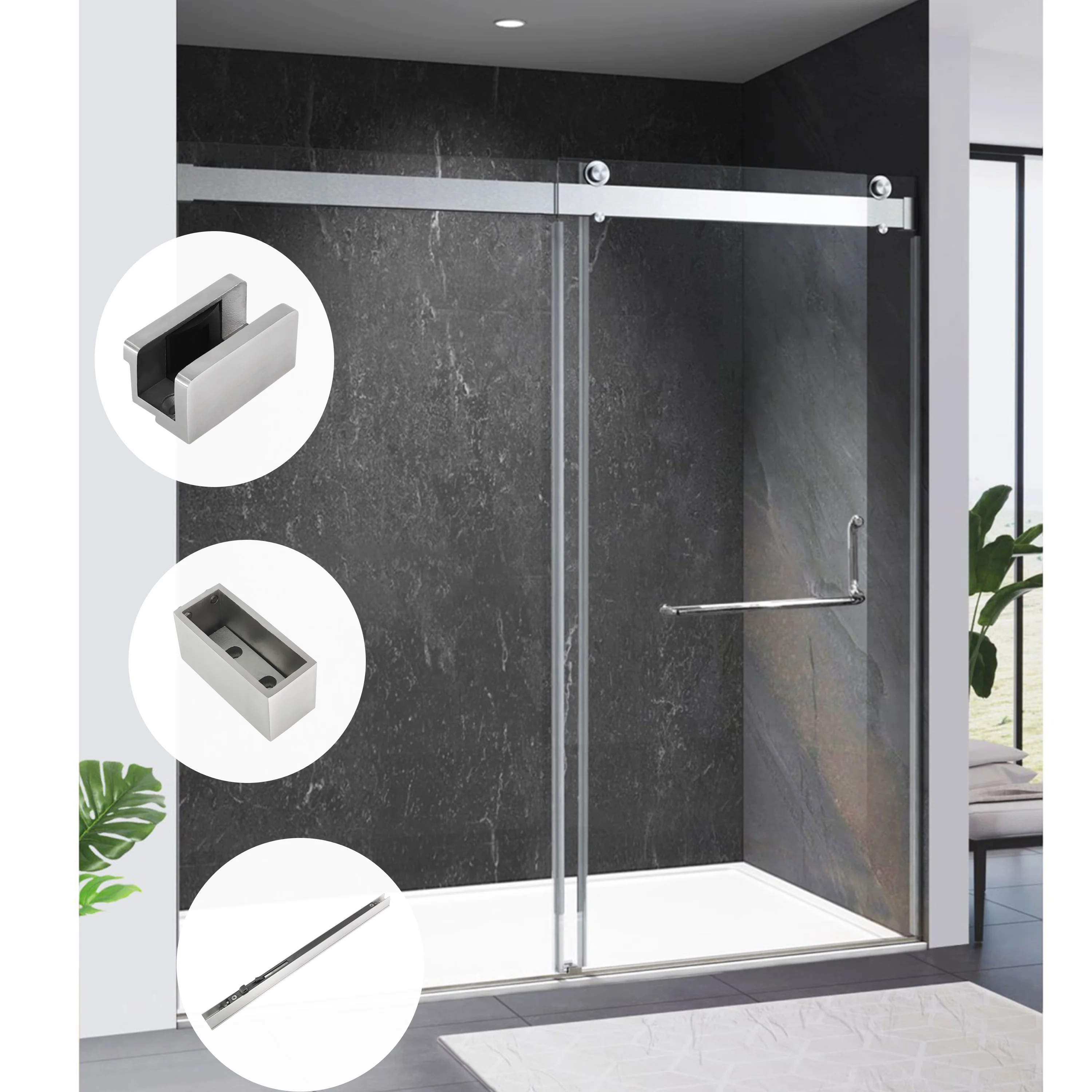

48 Inch American Style Bypass Shower Door Enclosure Hardwares Kits Single Sliding Door Soft Closing Hardware Customize Track