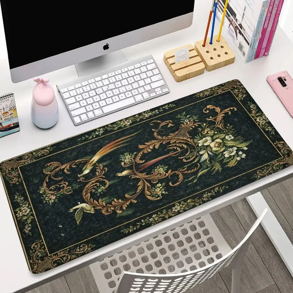Mousepad com padrão estilo persa verde escuro, acessório de jogo para PC lavável e antiderrapante